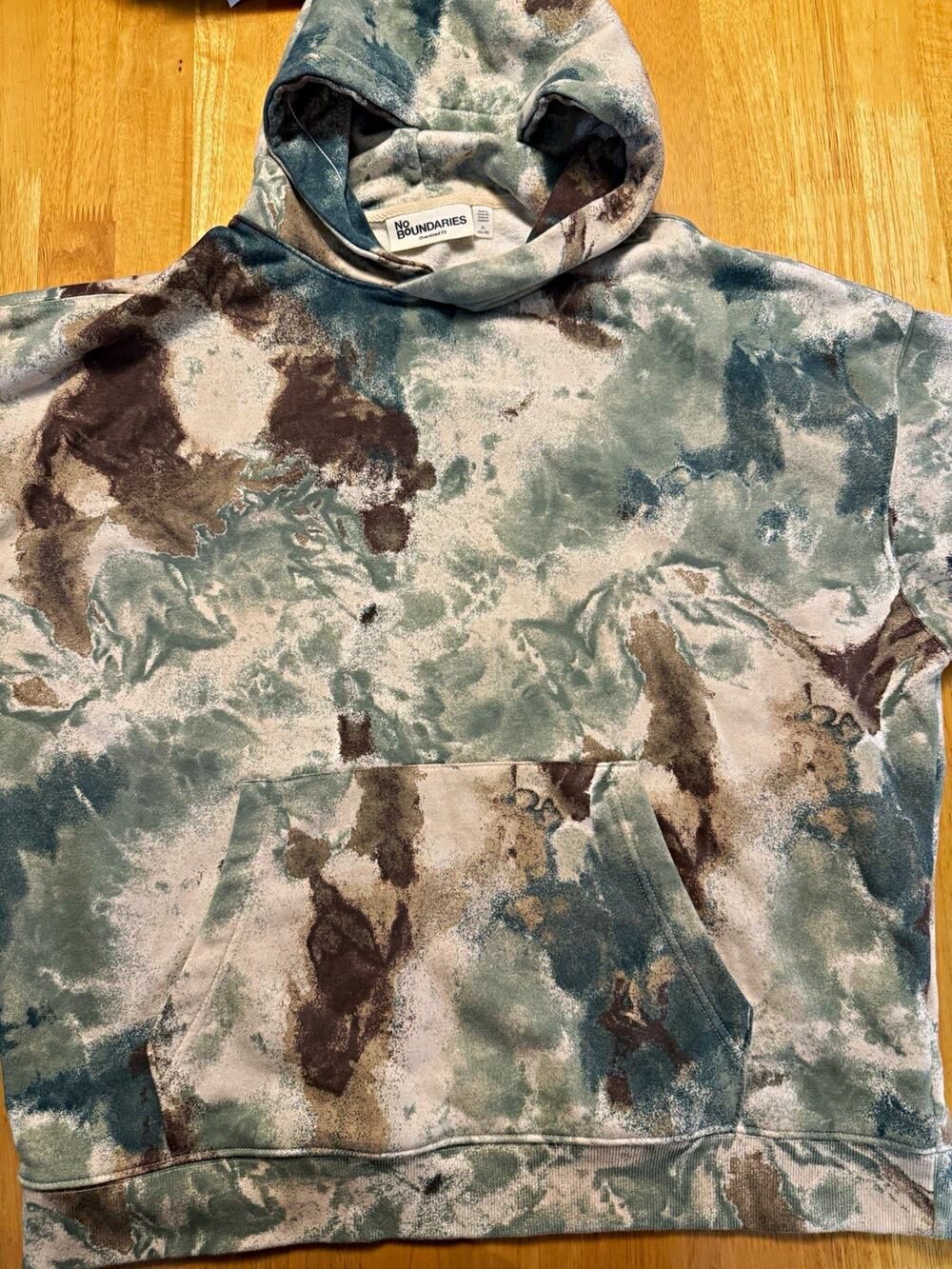 No Boundaries Mens XL 46-48 Oversized Tie Dye Hoodie Green Brown Pullover